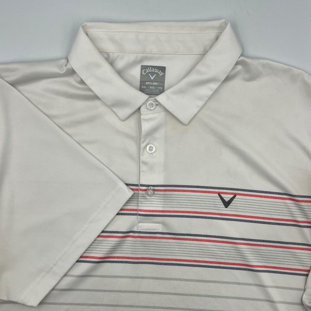 Callaway Opti Dri Golf Polo Shirt XXL White Red Gray Stripe Short Sleeve Men